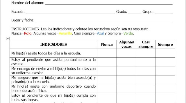 Auto Evaluación del Desempeño a Padre o madre de Familia (RUBRICA)