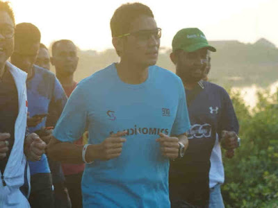 Sandiaga Uno Jogging Pagi di Waduk Pusong Lhokseumawe