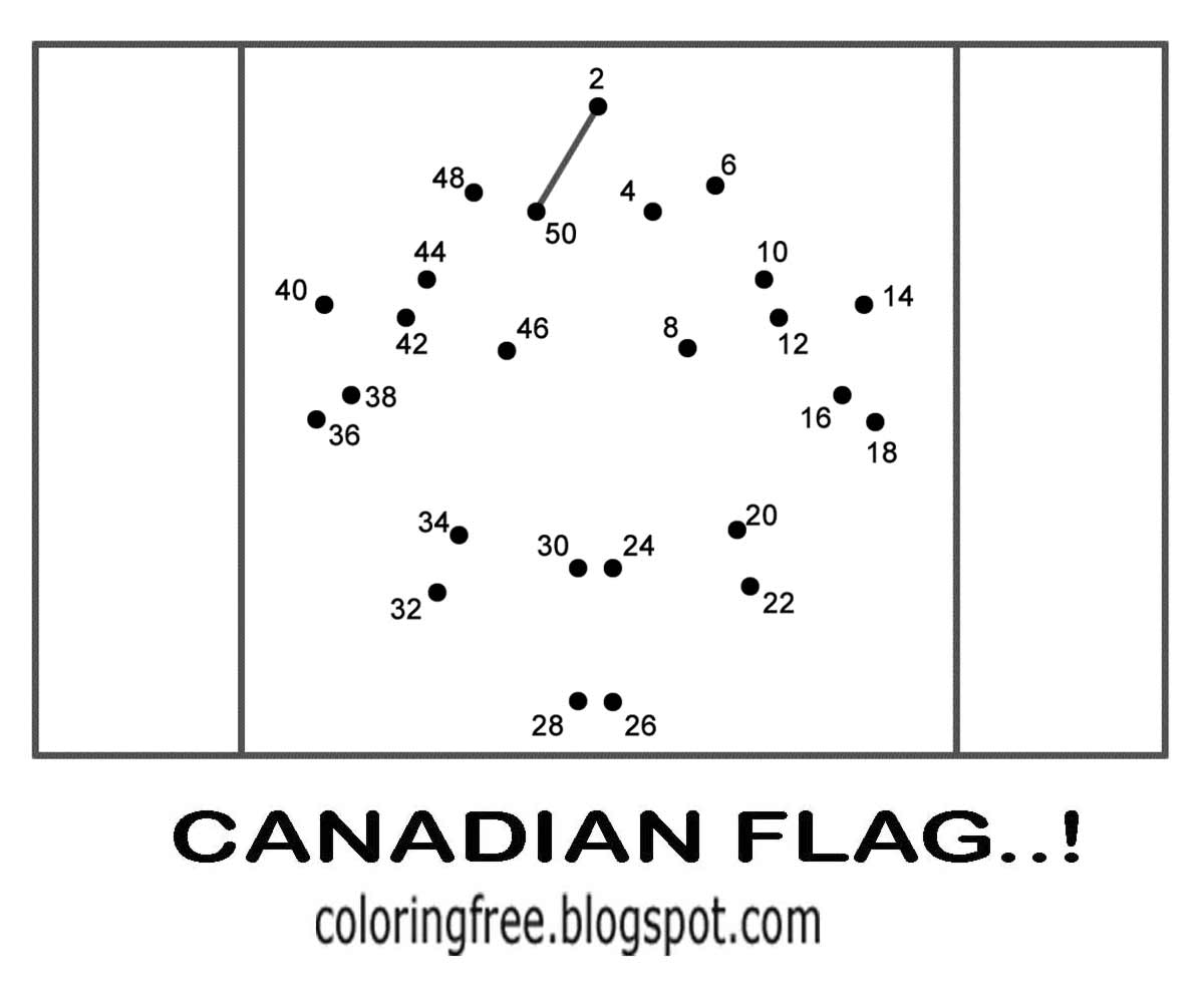 Canada dot to dot coloring page national flag of Canadian people maple tree leaf printable for