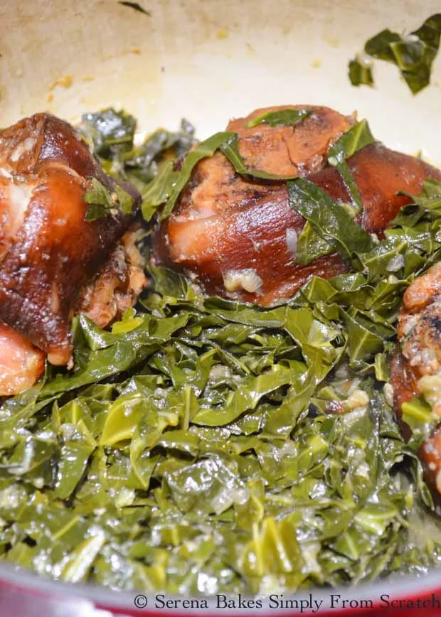 Cooked Southern- Style Collard Greens with ham hock recipe from Serena Bakes Simply From Scratch.