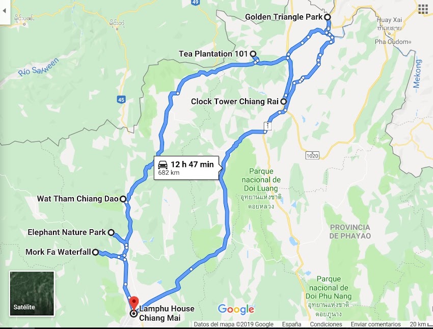 Route Chiang Mai - Chiang Rai - Mae Salong - Mae Taeng - Chiang Mai