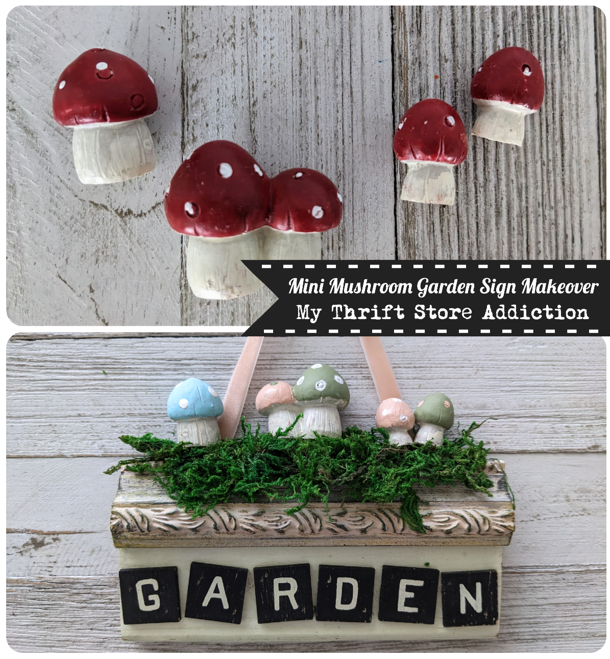 mini mushroom garden sign makeover