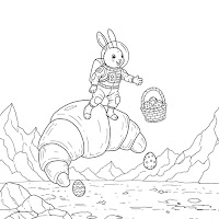 Outer-space Bunny delivers Easter Eggs