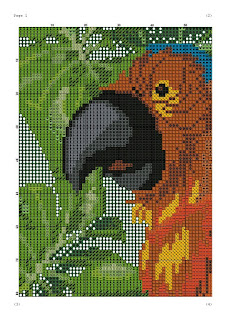 Tropical parrot cross stitch pattern - Tango Stitch