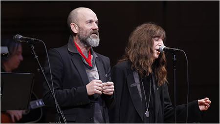 Michael Stipe and Patti Smith performing an encore at “The Music of R.E.M.” concert at Carnegie Hall 2009-03-11