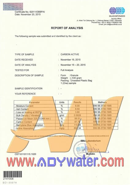 Hasil Uji Laboratorium Karbon Aktif Sucofindo