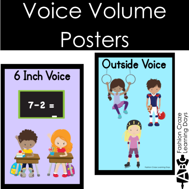 Ideas for controlling the volume in the classroom, 5 posters with voice ranges. Just move a magnet to whichever voice you want them to use!
