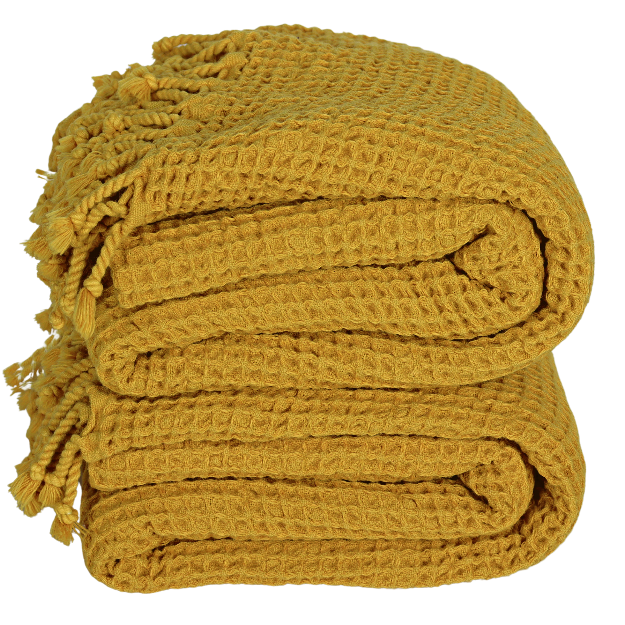 Waffle Beach Towel, Turkish Cotton Waffle Weave Towel, Turkish Waffle Towel, Waffle Textured Towel, Handmade, with Tassel, Soft, Thin, Quick Dry Beach Towel (Mustard Yellow)