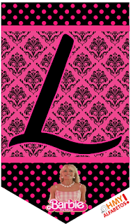 Barbie la Película: Banderines con Letras en Negro para Descargar Gratis. Con Números. Barbie the Movie: Free Download Bunting with Letters in Black. With Numbers.