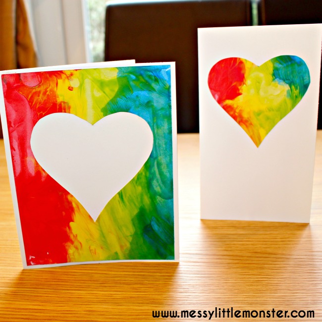 An easy, no mess rainbow art idea for babies, toddlers and preschoolers. A fun rainbow, weather, st patricks day or Spring project.  The heart cut out makes this a great valentines day activity for kids too. "My color is rainbow" book craft.
