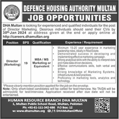 DHA Jobs 2024 Multan