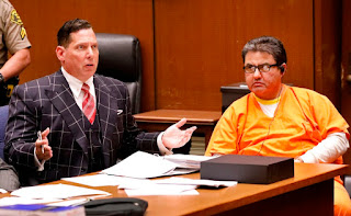 Naason Joaquin Garcia (R), the leader of a Mexico-based evangelical church appeared with his defense attorney Ken Rosenfeld for a bail review hearing in L.A. Angeles Superior Court in July. (AL Seib/AFP via Getty Images)