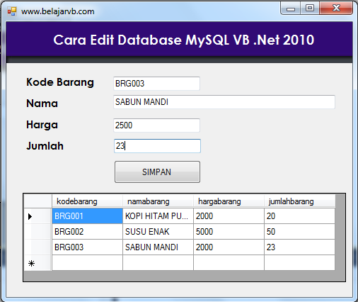 Cara Edit Database MySQL VB 2010 - Belajar VB 6.0 dan 