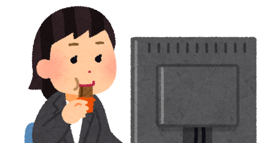 仕事中にお菓子を食べる人のイラスト 女性 かわいいフリー素材集 いらすとや