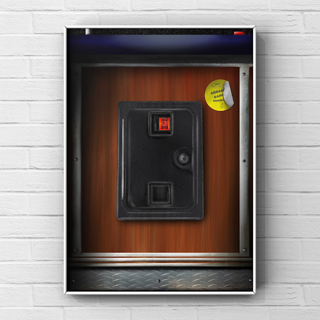 Insert Coin artwork of arcade cabinet door and coin slot