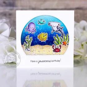 Sunny Studio Stamps: Stitched Semi-Circle Dies Sea You Soon Best Fishes Birthday Card by Rachel Alvarado