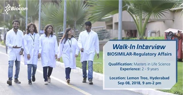 Biocon limited | Walk-In for Regulatory Affaires | 8th September 2018 | Hyderabad