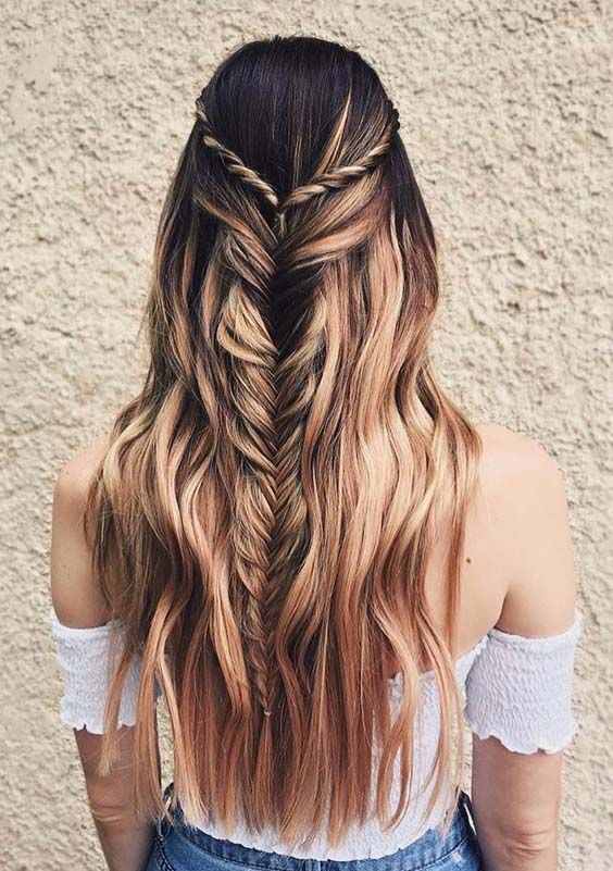 Best Half-up Fishtail Braid with Smooth Shiny Waves Hair Looks