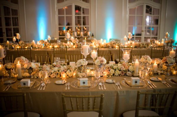 champagne and gold wedding reception decor