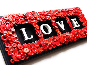 Red Button repurposed Love Sign by Jeanne Selep