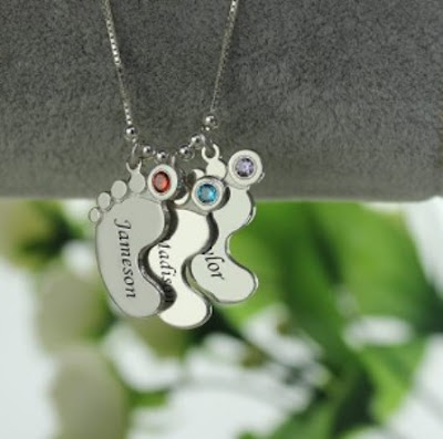 Cute Personalized Mother's Necklace Baby Feet Charm -Price: $ 32.95