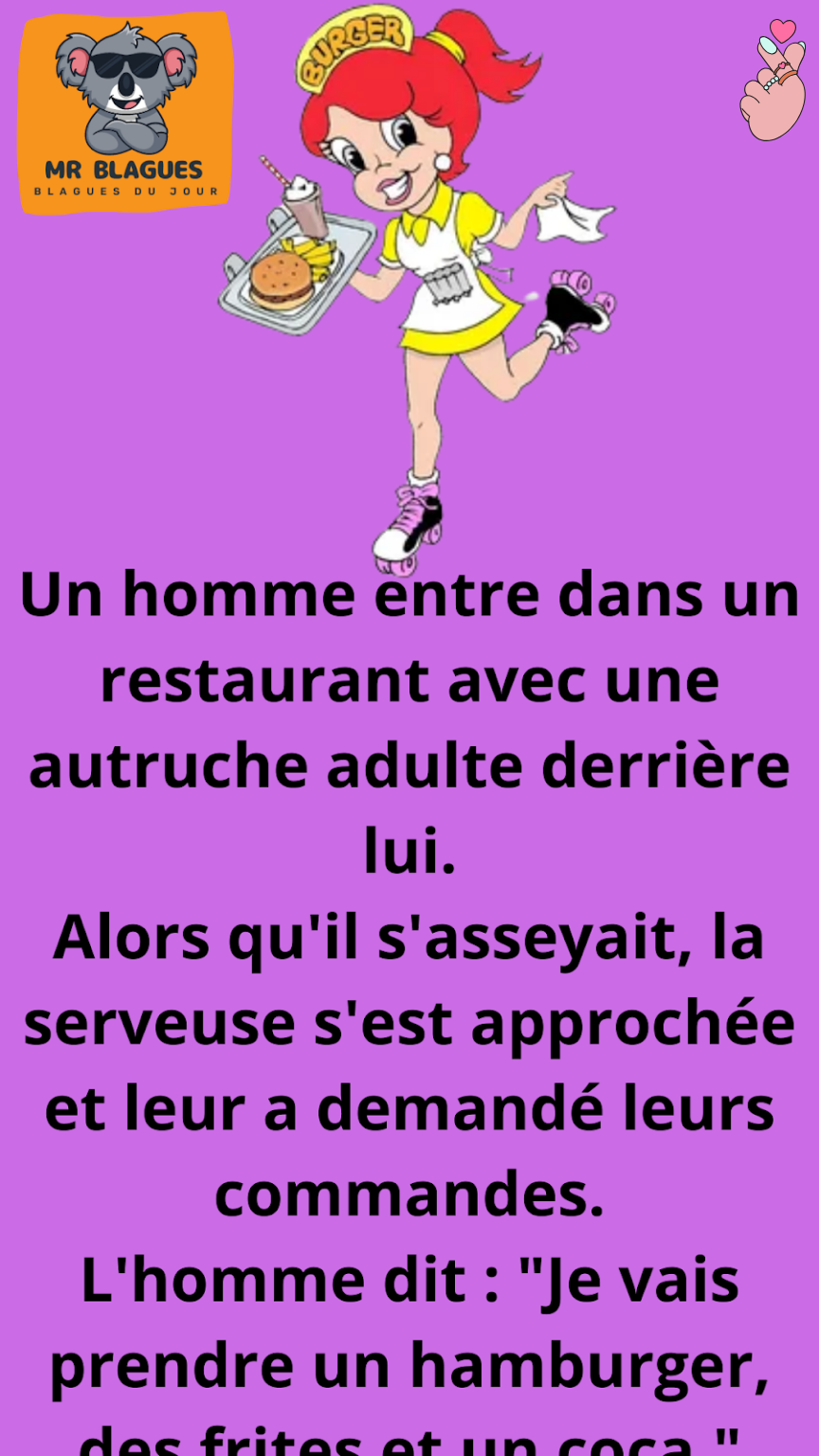 Un homme est entré dans un restaurant avec une autruche adulte derrière lui.