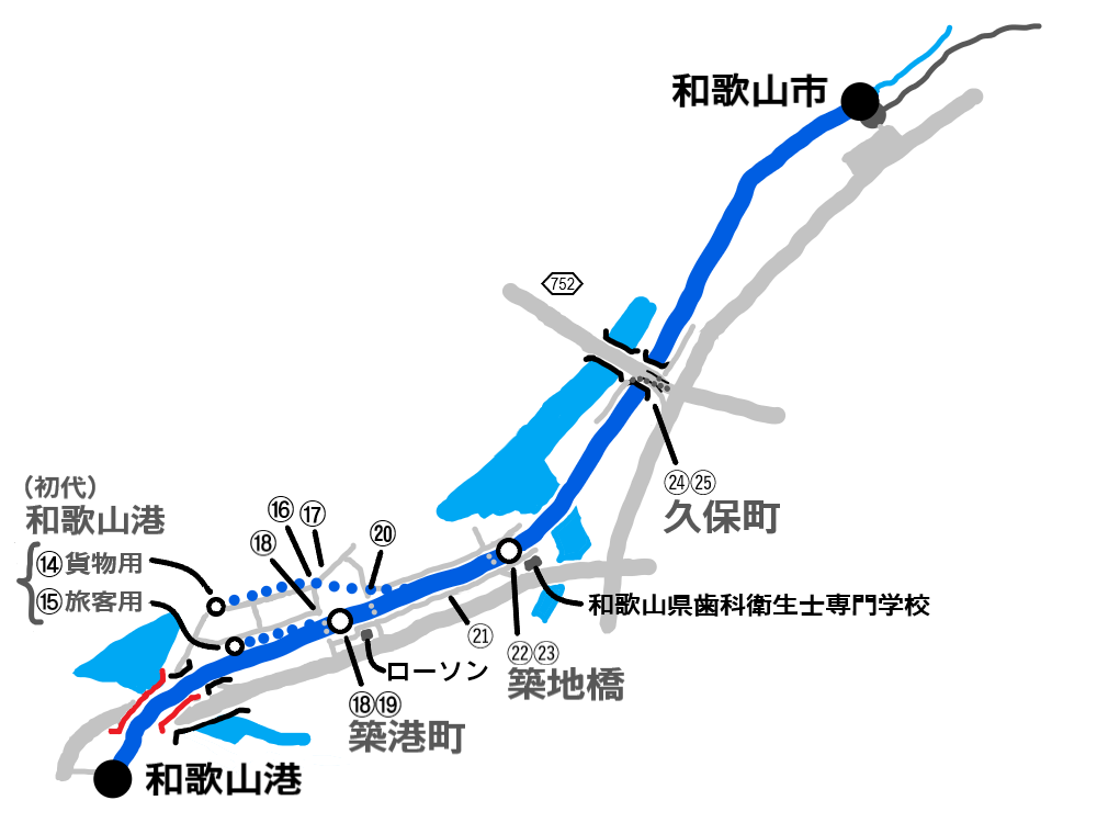 和歌山市-和歌山港 間の地図