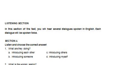 Contoh Soal Basic English Listening Test