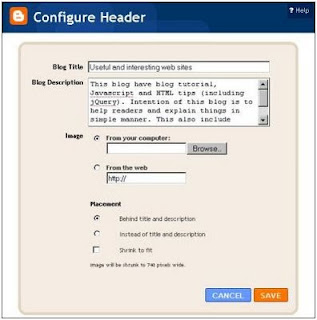 Configure header popup window