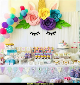 Unicorn Theme Party Sets Birthday Party Decorations Artificial Rose Flowers Banner Cake Topper Foil Balloons Supply