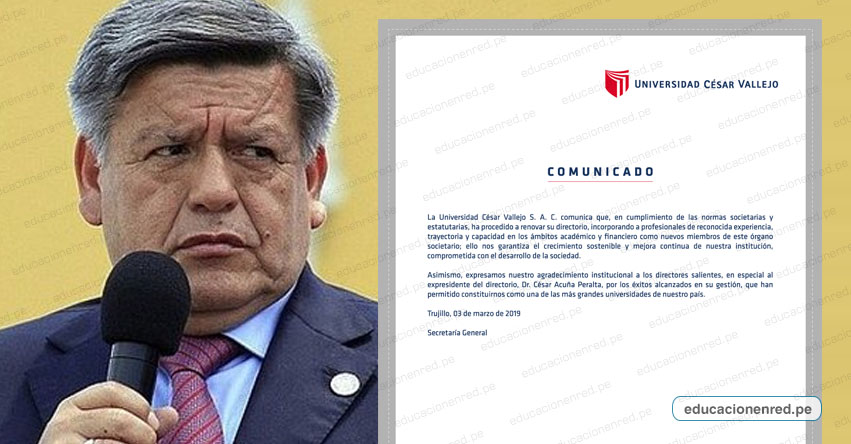 UCV: César Acuña dejó de integrar directorio de la Universidad César Vallejo