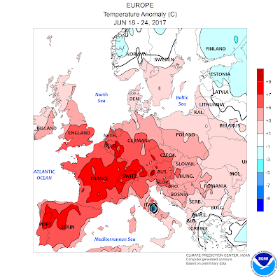 anomalías temperatura Europa junio 2017