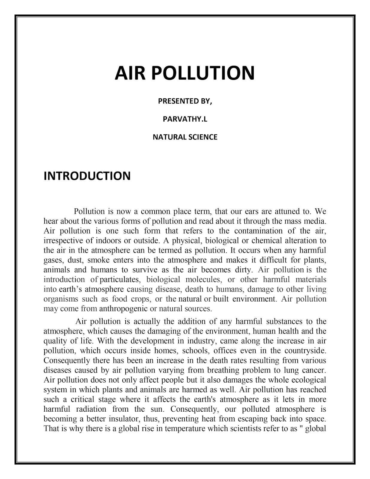 air pollution essays