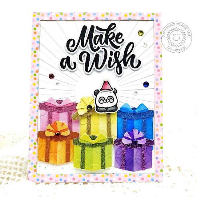 Sunny Studio Stamps: Perfect Gift Boxes Birthday Card by Tina Henkens (featuring Big Bold Greetings, Panda Party)