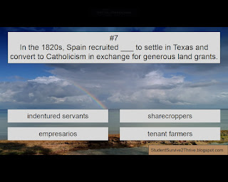 In the 1820s, Spain recruited ___ to settle in Texas and convert to Catholicism in exchange for generous land grants. Answer choices include: indentured servants, sharecroppers, empresarios, tenant farmers