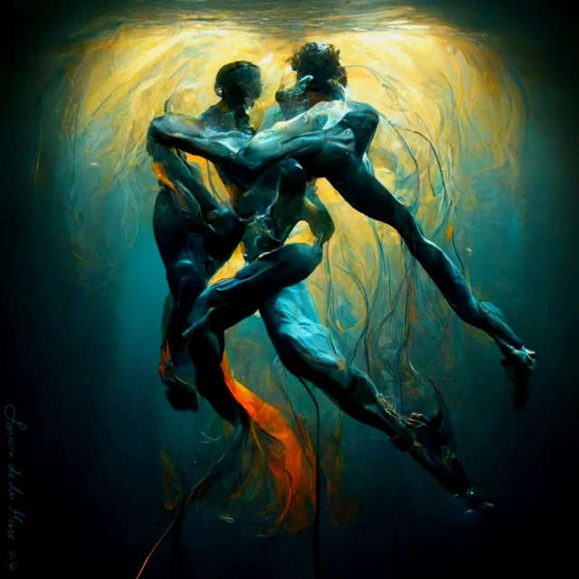 Swimmers water ocean sea diving blue sea underwater painting abstract emotive meditation art