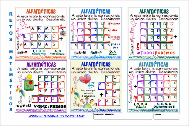 Criptoaritmética, Alfamética, Criptosuma, Criptograma, Suma de palabras, Suma de letras, Juego de palabras, Acertijos, Descubre el número, Busca el número