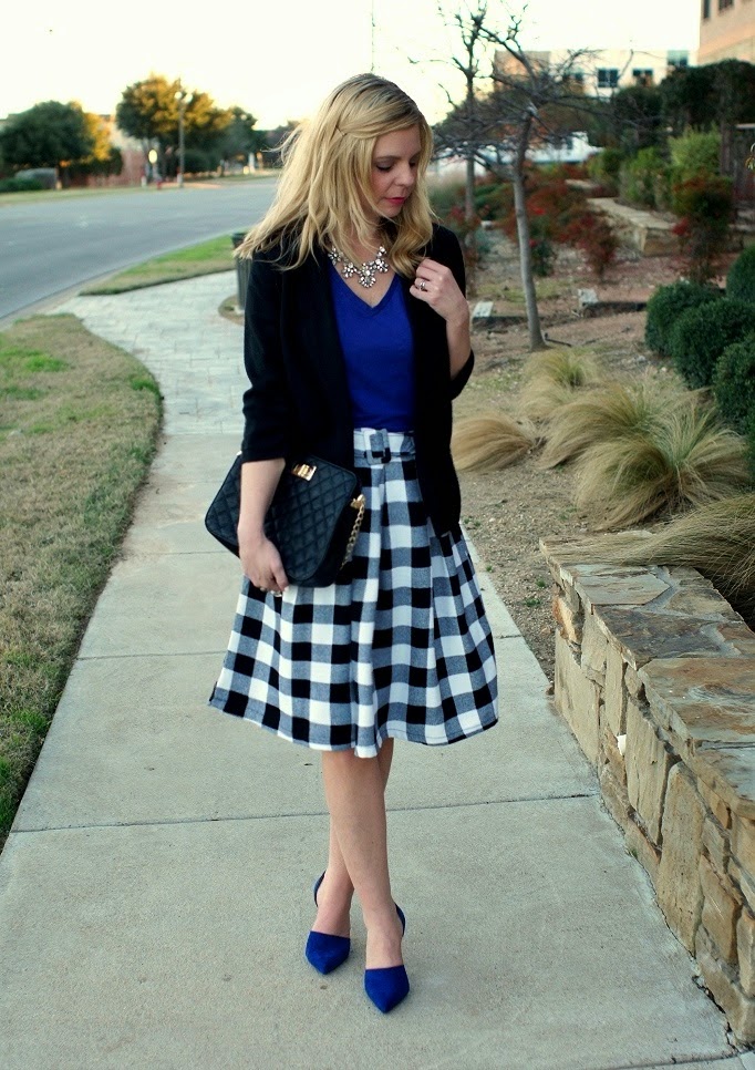 Black and white plaid midi skirt