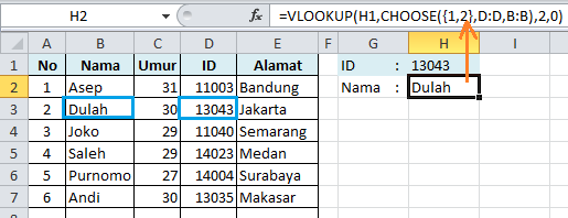 VLOOKUP CHOOSE cari data di kiri