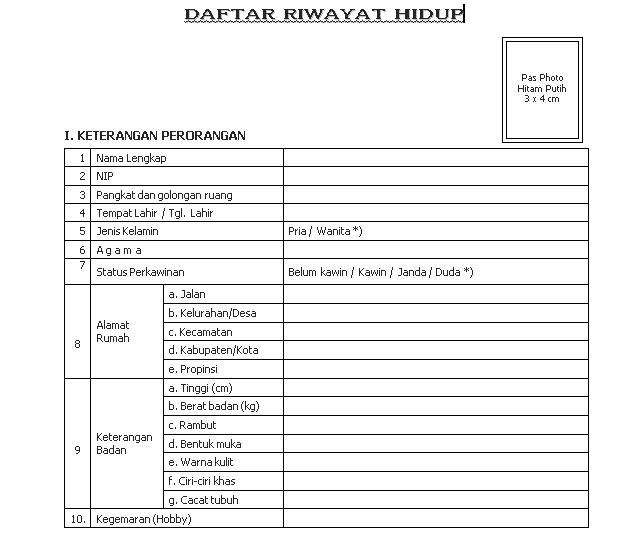 Contoh Daftar Riwayat Hidup Pegawai Negeri - Lowongan Kerja