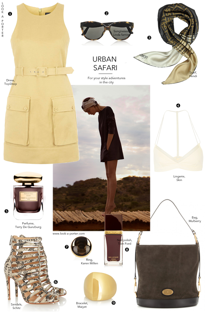 Outfit Inspirations / Style Inspiration / How to style safari trend for the city / utility dress / trends spring/summer 2015 /Daria Werbowy in Maiyet campaign / Topshop, Schutz, Mulberry, Maiyet, Karen Millen, Tom Ford, Fendi, Terry De Gunzburg, Linda Farrow / via look-a-porter.com