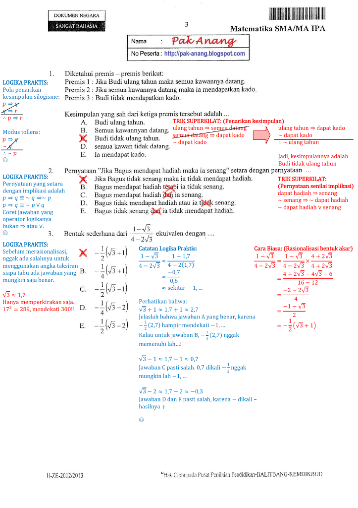 Pembahasan Soal Ujian Nasional Matematika Sma 2013
