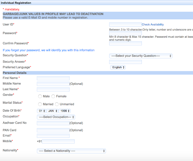 irctc registration sign up page