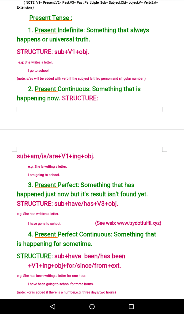 Present Tense Structures,classification