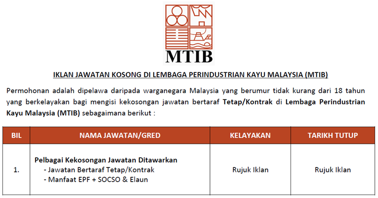 Permohonan Jawatan Kosong di Lembaga Perindustrian Kayu 