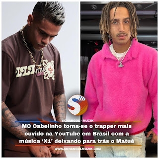 MC Cabelinho torna-se o trapper mais ouvido na YouTube em Brasil com a música ‘X1’ deixando para trás o Matuê