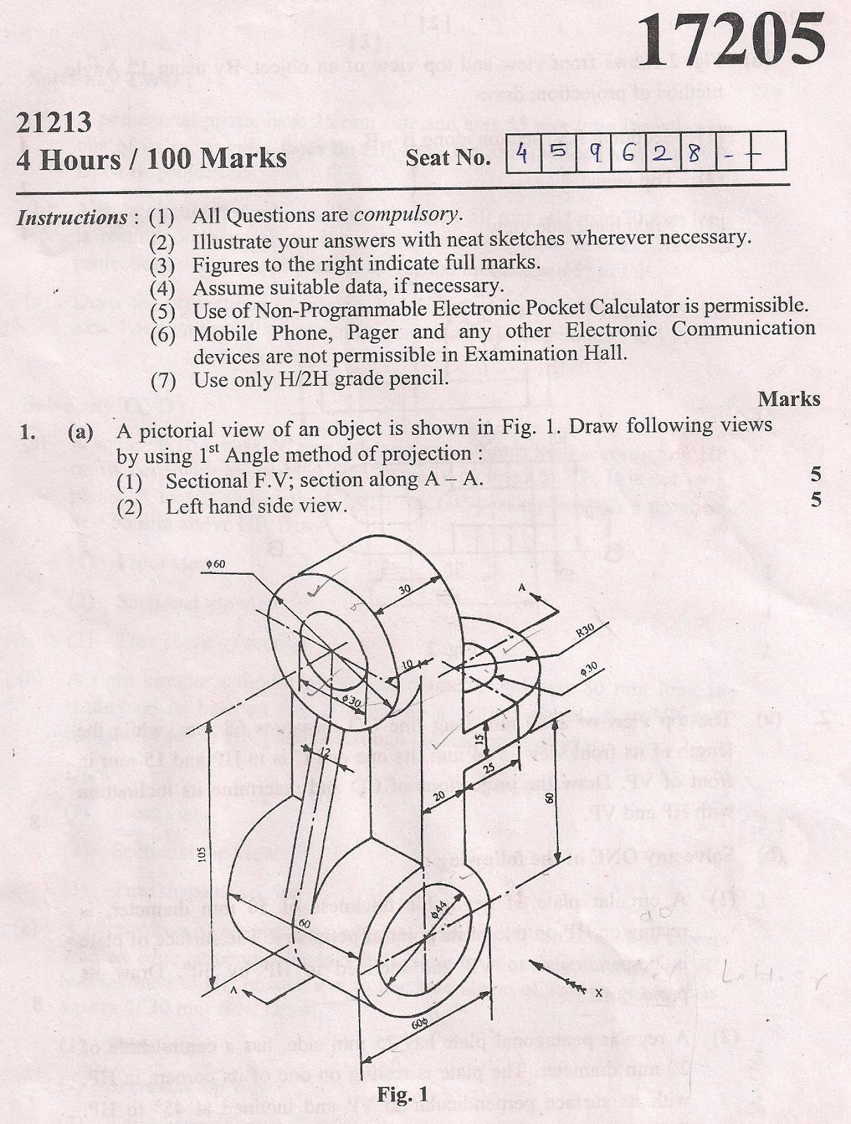 MSBTE 17205 Engineering Drawing 2013 Question Paper Images 