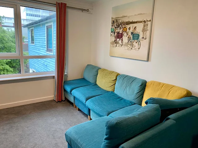 Colourful sofa in the Seaside Apartment at Butlin's