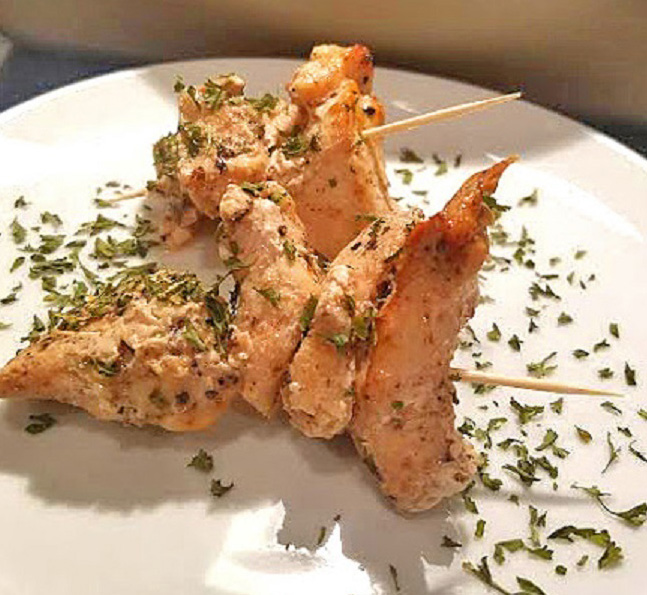 chicken skewers on a stick