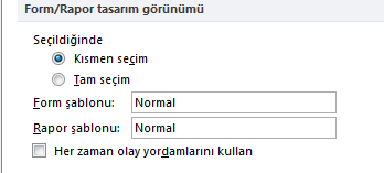 Access Seçenekleri